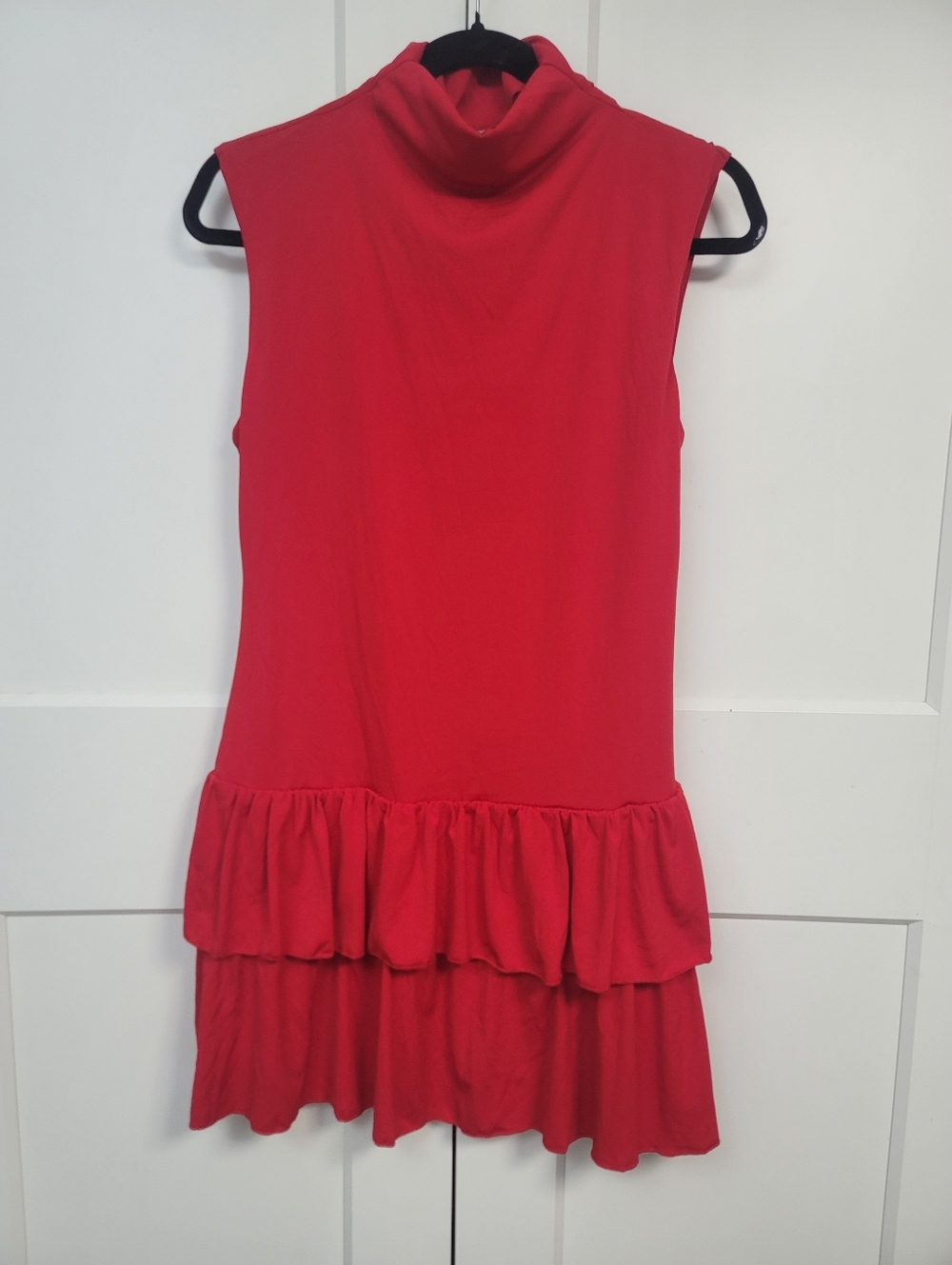 Wild Fable Red Tiered Ruffle Mini Dress Mock Neck Sleeveless Size Medium - Picture 2 of 7